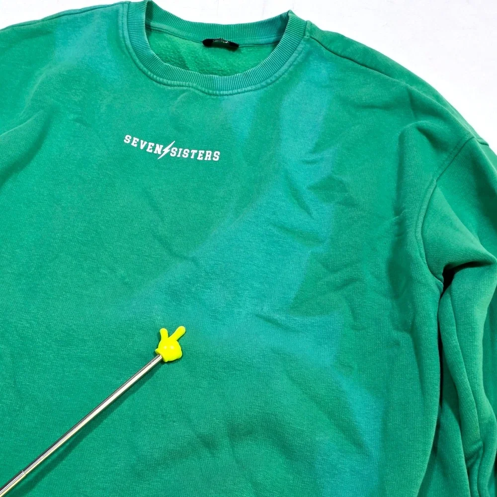Seven Sisters Sweatshirt S Green Oversized Graphic Crewneck Pullover Streetwear